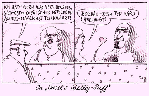 Cartoon: billigpuff (medium) by Andreas Prüstel tagged pruestel,andreas,karikatur,cartoon,billigjobs,eu,ausbeutung,billiglöhne,osteuropa,ursel,bordell,puff,prostitution,prostitution,puff,bordell,ursel,osteuropa,billiglöhne,ausbeutung,eu,billigjobs,cartoon,karikatur,andreas,pruestel