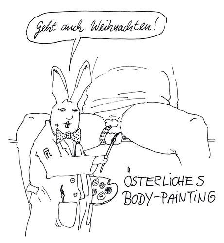 Cartoon: bodypainting (medium) by Andreas Prüstel tagged weihnachten,ostern,osterhase,bodypainting,cartoon,karikatur,andreas,pruestel,weihnachten,ostern,osterhase,bodypainting,cartoon,karikatur,andreas,pruestel