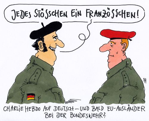 Cartoon: charlie deutsch (medium) by Andreas Prüstel tagged charlie,hebdo,satiremagazin,frankreich,deutsche,ausgabe,bundeswehr,eu,ausländer,cartoon,karikatur,andreas,pruestel,charlie,hebdo,satiremagazin,frankreich,deutsche,ausgabe,bundeswehr,eu,ausländer,cartoon,karikatur,andreas,pruestel