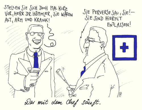 Cartoon: chefsaufen (medium) by Andreas Prüstel tagged chef,boss,untergebene,arroganz,kündigung,arm,reich,wohlhabenheit,sicherheit,alter,krankheit,verarmung,cartoon,karikatur,andreas,pruestel,chef,boss,untergebene,arroganz,kündigung,arm,reich,wohlhabenheit,sicherheit,alter,krankheit,verarmung,cartoon,karikatur,andreas,pruestel