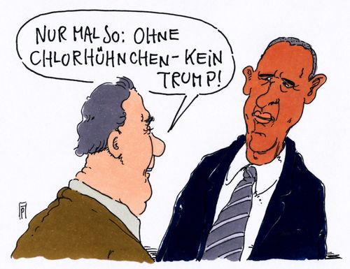 Cartoon: chlorhühnchen (medium) by Andreas Prüstel tagged ttip,freihandelsabkommen,usa,obama,hannover,staatsbesuch,chlorhühnchen,trump,cartoon,karikatur,andreas,pruestel,ttip,freihandelsabkommen,usa,obama,hannover,staatsbesuch,chlorhühnchen,trump,cartoon,karikatur,andreas,pruestel