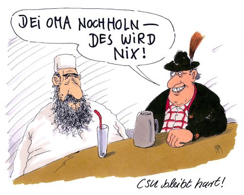 Cartoon: csu bleibt hart! (medium) by Andreas Prüstel tagged csu,bayern,klausurtagung,kloster,seeon,flüchtlinge,familiennachzug,cartoon,karikatur,andreas,pruestel,csu,bayern,klausurtagung,kloster,seeon,flüchtlinge,familiennachzug,cartoon,karikatur,andreas,pruestel