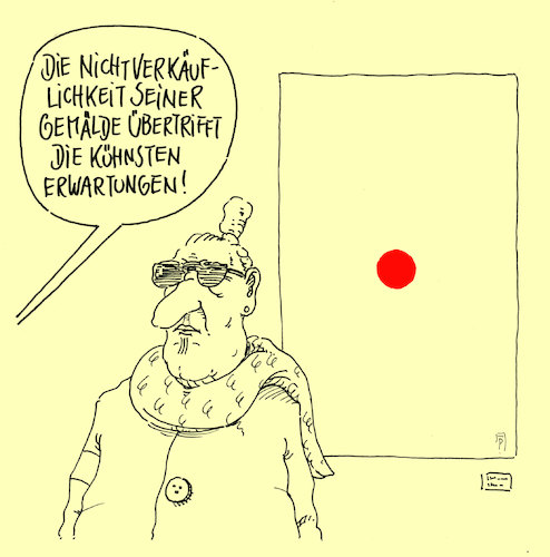 Cartoon: der rote punkt (medium) by Andreas Prüstel tagged malerei,gemälde,künstler,maler,kunstmarkt,galerie,nichtverkäuflichkeit,cartoon,karikatur,andreas,pruestel,malerei,gemälde,künstler,maler,kunstmarkt,galerie,nichtverkäuflichkeit,cartoon,karikatur,andreas,pruestel