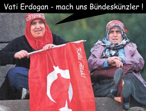 Cartoon: deutsch-türkisch (medium) by Andreas Prüstel tagged türkei,erdogan,türkische,mitbürger,fans,deutschland,deutschtürken,cartoon,collage,andreas,pruestel