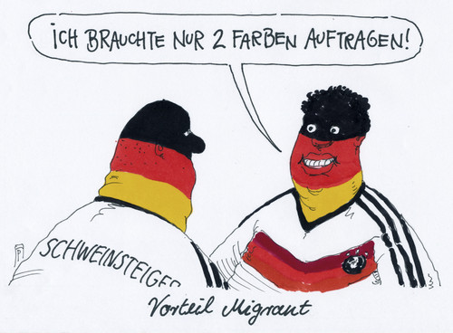 Cartoon: deutsche fans (medium) by Andreas Prüstel tagged fußballweltmeisterschaft,deutsche,nationalmannschaft,brasilien,fanbemalung,migrant,hautfarbe,cartoon,karikatur,andreas,pruestel,fußballweltmeisterschaft,deutsche,nationalmannschaft,brasilien,fanbemalung,migrant,hautfarbe,cartoon,karikatur,andreas,pruestel