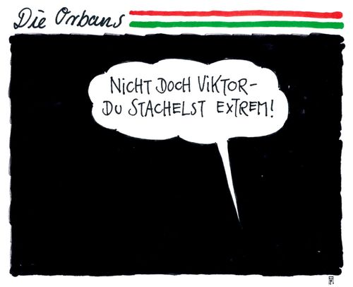 Cartoon: die orbans (medium) by Andreas Prüstel tagged viktor,orban,ministerpräsident,ungarn,flüchtlinge,flüchtlingszustrom,grenze,grenzzäune,serbien,rumänien,abschottung,cartoon,karikatur,andreas,pruestel,viktor,orban,ministerpräsident,ungarn,flüchtlinge,flüchtlingszustrom,grenze,grenzzäune,serbien,rumänien,abschottung,cartoon,karikatur,andreas,pruestel