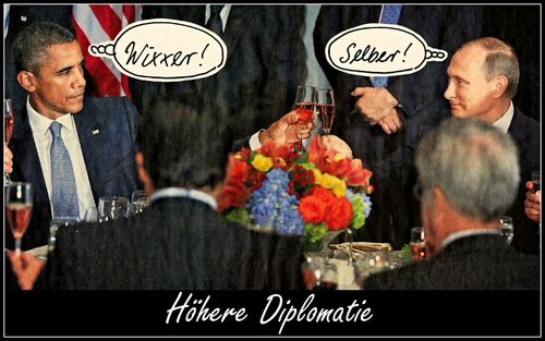 Cartoon: diplomatie (medium) by Andreas Prüstel tagged putin,obama,russland,usa,treffen,cartoon,collage,andreas,pruestel