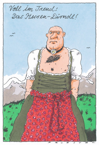 Cartoon: dirndl (medium) by Andreas Prüstel tagged dirndl,landart,bayern,tradition,dekollete,neonazi,brusthaar,hitler,dirndl,landart,bayern,tradition,dekollete,neonazi,brusthaar,hitler