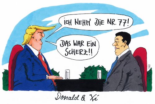 Cartoon: donald und xi (medium) by Andreas Prüstel tagged usa,china,trump,xi,jinping,cartoon,karikatur,andreas,pruestel,usa,china,trump,xi,jinping,cartoon,karikatur,andreas,pruestel