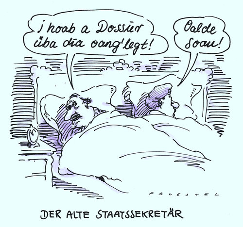 Cartoon: dossier (medium) by Andreas Prüstel tagged dossier,staatssekretär,ehebett,dossier,staatssekretär,ehebett