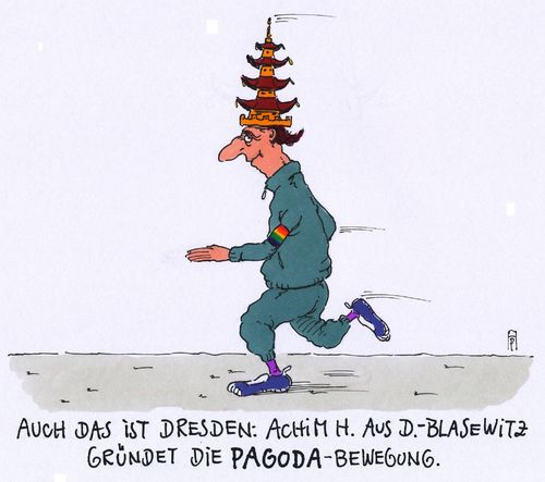 Cartoon: dresdner bewegung (medium) by Andreas Prüstel tagged pegida,dresden,pagode,asien,architektur,bewegung,buddhismus,laufen,blasewitz,cartoon,karikatur,pegida,dresden,pagode,asien,architektur,bewegung,buddhismus,laufen,blasewitz,cartoon,karikatur