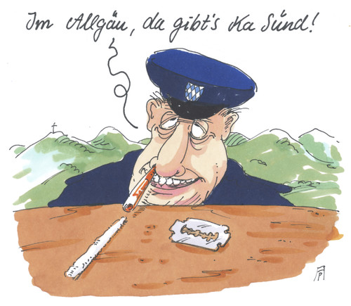 Cartoon: drogenpolizei bayern (medium) by Andreas Prüstel tagged pruestel,andreas,karikatur,cartoon,italien,mafia,kokain,koks,chefdrogenfahnder,kempten,allgäu,polizei,bayern,bayern,polizei,allgäu,kempten,chefdrogenfahnder,koks,kokain,mafia,italien,cartoon,karikatur,andreas,pruestel