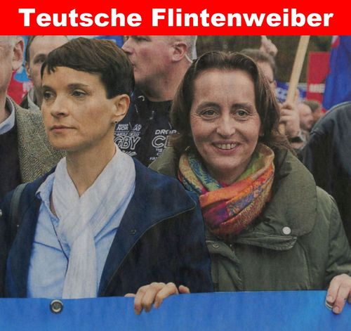 Cartoon: duo infernale (medium) by Andreas Prüstel tagged afd,petry,von,storch,flüchtlinge,grenze,schusswaffeneinsatz,fremdenhass,rechtsradikal,flintenweiber,cartoon,collage,andreas,pruestel