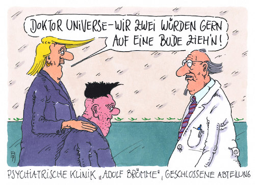 Cartoon: eine bude (medium) by Andreas Prüstel tagged china,nordkorea,trump,kim,jong,un,geplantes,treffen,psychiatrie,cartoon,karikatur,andreas,pruestel,china,nordkorea,trump,kim,jong,un,geplantes,treffen,psychiatrie,cartoon,karikatur,andreas,pruestel