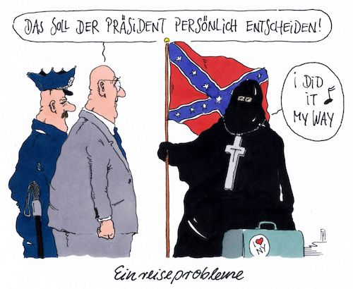 Cartoon: einreiseprobleme (medium) by Andreas Prüstel tagged usa,trump,einreisebestimmungen,muslime,cartoon,karikatur,andreas,pruestel,usa,trump,einreisebestimmungen,muslime,cartoon,karikatur,andreas,pruestel