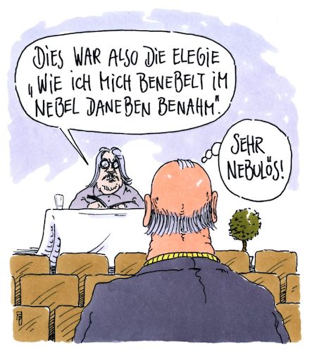 Cartoon: elegie (medium) by Andreas Prüstel tagged lesung,autor,schriftsteller,lyriker,elegie,nebulös,cartoon,karikatur,andreas,pruestel,lesung,autor,schriftsteller,lyriker,elegie,nebulös,cartoon,karikatur,andreas,pruestel