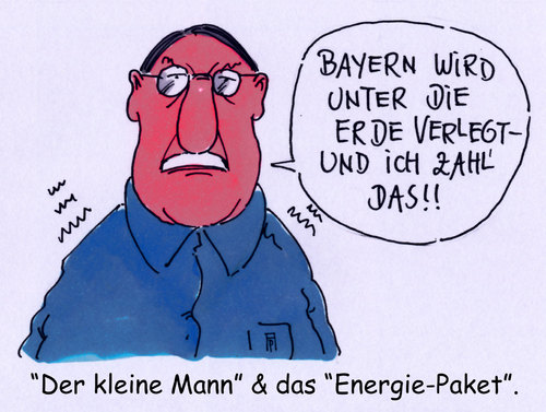 Cartoon: energie-paket (medium) by Andreas Prüstel tagged energiewende,energiepaket,kohle,netzausbau,verkabelung,stromtrassen,bayern,braunkohlekraftwerke,steuerzahler,energiekosten,stromrechnung,cartoon,karikatur,andreas,pruestel