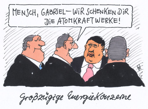 Cartoon: energiekonzerne (medium) by Andreas Prüstel tagged energiepolitik,sigmar,gabriel,atomenergie,atomkraftwerke,energiekonzerne,eon,rwe,enbw,übertragung,stiftung,bund,lagerung,atommüll,cartoon,karikatur,andreas,pruestel,energiepolitik,sigmar,gabriel,atomenergie,atomkraftwerke,energiekonzerne,eon,rwe,enbw,übertragung,stiftung,bund,lagerung,atommüll,cartoon,karikatur,andreas,pruestel