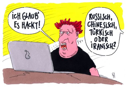 Cartoon: es hackt! (medium) by Andreas Prüstel tagged innere,sicherheit,verfassungsschutzbericht,cyberattacken,hackerangriffe,russland,china,türkei,iran,cartoon,karikatur,andreas,pruestel,innere,sicherheit,verfassungsschutzbericht,cyberattacken,hackerangriffe,russland,china,türkei,iran,cartoon,karikatur,andreas,pruestel