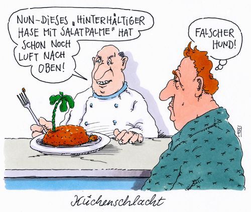 Cartoon: falscher hase (medium) by Andreas Prüstel tagged tv,kochshow,küchenschlacht,gericht,kreation,profikoch,hobbykoch,falscher,hase,salatpalme,bewertung,cartoon,karikatur,andreas,pruestel,tv,kochshow,küchenschlacht,gericht,kreation,profikoch,hobbykoch,falscher,hase,salatpalme,bewertung,cartoon,karikatur,andreas,pruestel