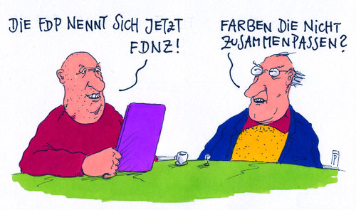 Cartoon: fdp neu (medium) by Andreas Prüstel tagged fdp,dreikönigstreffen,parteifarben,magenta,gelb,blau,cartoon,karikatur,andreas,pruestel,fdp,dreikönigstreffen,parteifarben,magenta,gelb,blau,cartoon,karikatur,andreas,pruestel