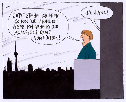 Cartoon: firmenausspionierung (medium) by Andreas Prüstel tagged geheimdienste,bnd,nsu,firmenausspionierung,kanzlerin,merkel,kanzleramt,cartoon,karikatur,andreas,pruestel,geheimdienste,bnd,nsu,firmenausspionierung,kanzlerin,merkel,kanzleramt,cartoon,karikatur,andreas,pruestel