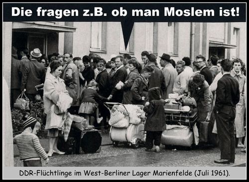 Cartoon: flüchtlingslager (medium) by Andreas Prüstel tagged flüchtlinge,ddr,westberlin,marienfelde,moslems,cartoon,collage,andreas,pruestel