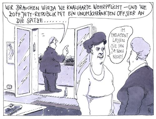 Cartoon: frei nach tucholsky (medium) by Andreas Prüstel tagged bundeswehr,wehrpflicht,wiedereinführung,sommerloch,parlament,tuchulsky,cartoon,karikatur,andreas,pruestel,bundeswehr,wehrpflicht,wiedereinführung,sommerloch,parlament,tuchulsky,cartoon,karikatur,andreas,pruestel