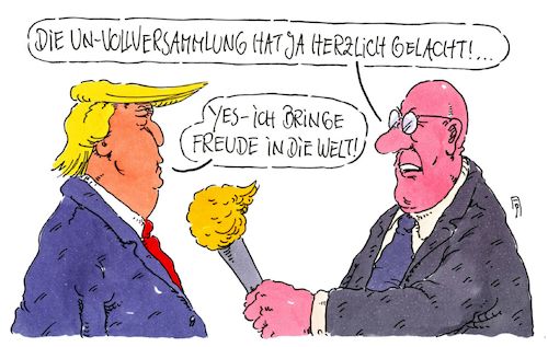 Cartoon: freude (medium) by Andreas Prüstel tagged un,vollversammlung,trump,rede,gelächter,cartoon,karikatur,andreas,pruestel,un,vollversammlung,trump,rede,gelächter,cartoon,karikatur,andreas,pruestel