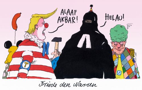 Cartoon: friede (medium) by Andreas Prüstel tagged karneval,kostüme,tramp,islam,christentum,cartoon,karikatur,andreas,pruestel,karneval,kostüme,tramp,islam,christentum,cartoon,karikatur,andreas,pruestel