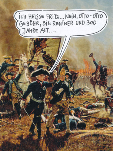 Cartoon: friedrich2 zerstreut (medium) by Andreas Prüstel tagged friedrich2,preussenkönig,schlacht,feldherr,ottogebühr,film,schauspieler,loriot