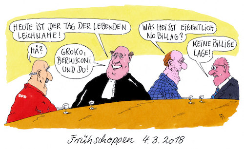 Cartoon: frühschoppen (medium) by Andreas Prüstel tagged spd,mitgliederentscheid,groko,italien,wahlen,berlusconi,schweiz,volksabstimmung,no,billag,cartoon,karikatur,andreas,pruestel,spd,mitgliederentscheid,groko,italien,wahlen,berlusconi,schweiz,volksabstimmung,no,billag,cartoon,karikatur,andreas,pruestel