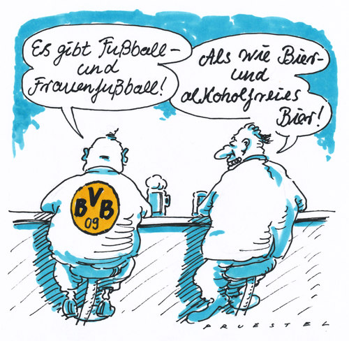 Cartoon: fußball und bier (medium) by Andreas Prüstel tagged fußball,frauenfußball,weltmeisterschaft,bier,alkoholfreiesbier,kneipe,fußball,frauenfußball,weltmeisterschaft,alkoholfreiesbier,kneipe,frauen,wm,frauenwm,frauenfussball