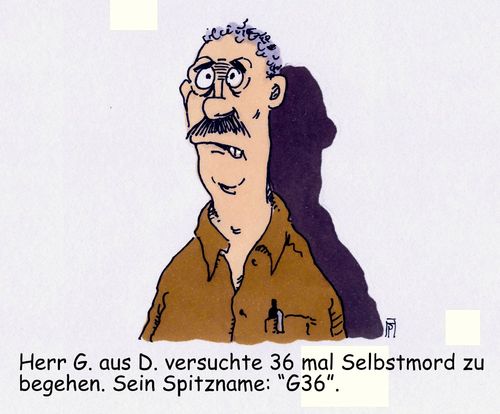 Cartoon: G36 (medium) by Andreas Prüstel tagged bundeswehr,bewaffnung,sturmgewehr,g36,selbstmord,spitzname,cartoon,karikatur,andreas,pruestel