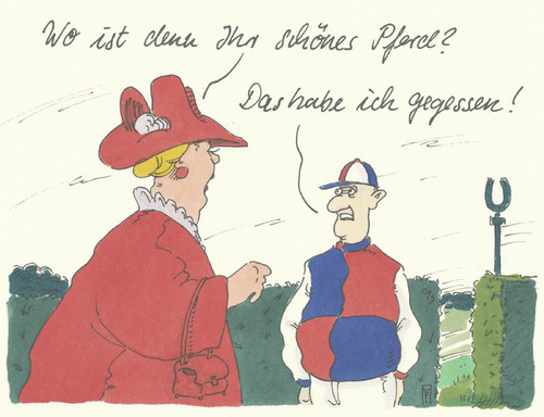 Cartoon: galopprennbahn (medium) by Andreas Prüstel tagged karikatur,cartoon,galopprennbahn,pferderennen,jockey,falschdeklarierung,fleischskandal,pferdefleisch,pferdefleisch,fleischskandal,falschdeklarierung,jockey,pferderennen,galopprennbahn,cartoon,karikatur