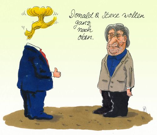 Cartoon: ganz nach oben (medium) by Andreas Prüstel tagged usa,trump,bannon,atomrüstung,cartoon,karikatur,andreas,pruestel,usa,trump,bannon,atomrüstung,cartoon,karikatur,andreas,pruestel