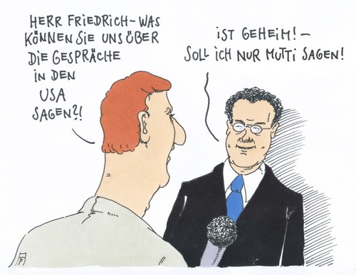 Cartoon: geheimer friedrich (medium) by Andreas Prüstel tagged innenminister,friedrich,usa,reise,geheimdienste,nsa,ausspionierung,datenspeicherung,bürgerüberwachung,cartoon,karikatur,andreas,pruestel