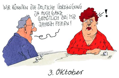 Cartoon: gemütlich daheim (medium) by Andreas Prüstel tagged dritter,oktober,einheitstag,deutsche,vereinigung,cartoon,karikatur,andreas,pruestel,dritter,oktober,einheitstag,deutsche,vereinigung,cartoon,karikatur,andreas,pruestel