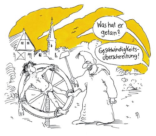 Cartoon: gerädert (medium) by Andreas Prüstel tagged mittelalter,rad,geschwindigkeitsüberschreitung,gerädert,cartoon,karikatur,andreas,pruestel,mittelalter,rad,geschwindigkeitsüberschreitung,gerädert,cartoon,karikatur,andreas,pruestel