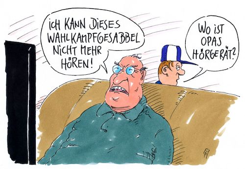 Cartoon: gesabbel (medium) by Andreas Prüstel tagged bundestagswahl,tv,wahlwerbung,parteien,überdruß,hörgerät,cartoon,karikatur,andreas,pruestel,bundestagswahl,tv,wahlwerbung,parteien,überdruß,hörgerät,cartoon,karikatur,andreas,pruestel