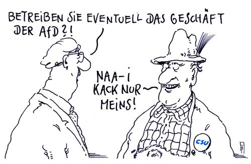 Cartoon: geschäft (medium) by Andreas Prüstel tagged csu,afd,populismus,rechtspopulismus,flüchtlingspolitik,einwanderung,bayern,cartoon,karikatur,andreas,pruestel,csu,afd,populismus,rechtspopulismus,flüchtlingspolitik,einwanderung,bayern,cartoon,karikatur,andreas,pruestel