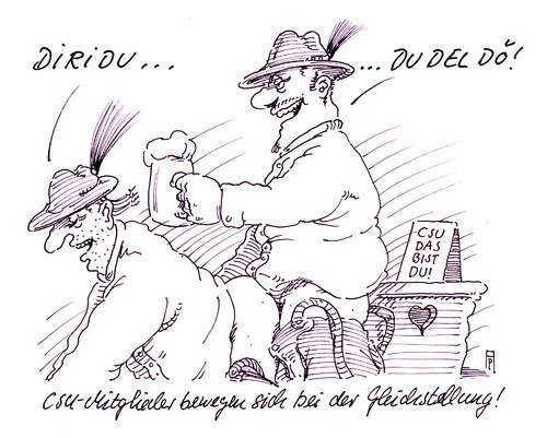 Cartoon: gleichstellung (medium) by Andreas Prüstel tagged homosexuelle,lebenspartnerschaft,homoehe,gleichstellung,cdu,csu,bayern,jodeldiplom,loriotzitaz,cartoon,karikatur,homosexuelle,lebenspartnerschaft,homoehe,gleichstellung,cdu,csu,bayern,jodeldiplom,loriotzitaz,cartoon,karikatur