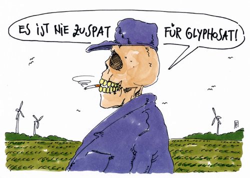 Cartoon: glyphosat (medium) by Andreas Prüstel tagged glyphosat,eu,verlängerung,zulassung,landwirtschaft,cartoon,karikatur,andreas,pruestel,glyphosat,eu,verlängerung,zulassung,landwirtschaft,cartoon,karikatur,andreas,pruestel