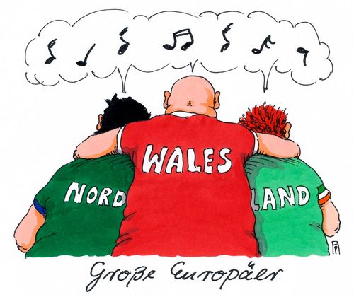 Cartoon: große europäer (medium) by Andreas Prüstel tagged eu,europa,fußballeuropameisterschaft,nordirland,irland,wales,friedliche,fans,gesänge,cartoon,karikatur,andreas,pruestel,eu,europa,fußballeuropameisterschaft,nordirland,irland,wales,friedliche,fans,gesänge,cartoon,karikatur,andreas,pruestel