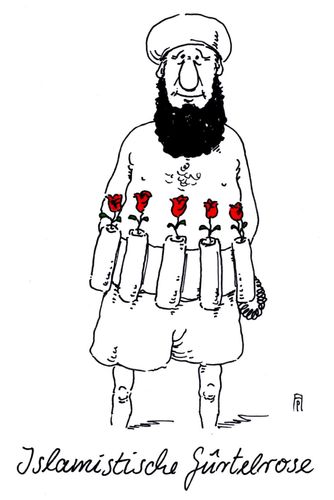 Cartoon: gürtelrose (medium) by Andreas Prüstel tagged gürtelrose,islamist,sprengstoffgürtel,selbstmordattentäter,rosen,cartoon,karikatur,andreas,pruestel,gürtelrose,islamist,sprengstoffgürtel,selbstmordattentäter,rosen,cartoon,karikatur,andreas,pruestel