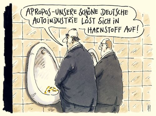 Cartoon: harn (medium) by Andreas Prüstel tagged deutsche,autoindustrie,kartellbildung,absprachen,tankgrößen,harnstoffgemisch,grenzwerte,abgase,betrug,selbstanzeige,cartoon,karikatur,andreas,pruestel,deutsche,autoindustrie,kartellbildung,absprachen,tankgrößen,harnstoffgemisch,grenzwerte,abgase,betrug,selbstanzeige,cartoon,karikatur,andreas,pruestel