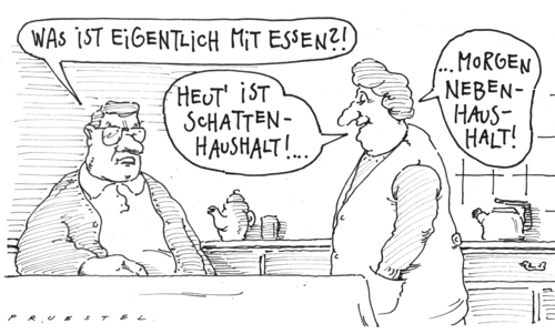 Cartoon: haushalt (medium) by Andreas Prüstel tagged bundeshaushalt,bundeshaushalt,haushalt,essen,geld,finanzen