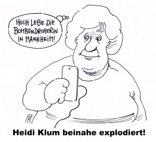 Cartoon: heidi klum (medium) by Andreas Prüstel tagged gntm,heidi,klum,bombendrohung,jubiläum,mannheim,veranstaltungsabbruch,cartoon,karikatur,andreas,pruestel,gntm,heidi,klum,bombendrohung,jubiläum,mannheim,veranstaltungsabbruch,cartoon,karikatur,andreas,pruestel