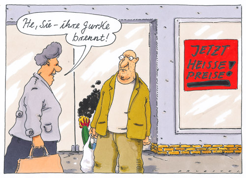 Cartoon: heiße preise (medium) by Andreas Prüstel tagged lebensmitteldiscounter,preise,gurke,verbraucher,brand,lebensmitteldiscounter,preise,gurke,verbraucher,brand,supermarkt,lebesnmittel