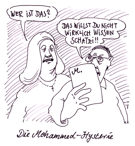 Cartoon: heisses bild (medium) by Andreas Prüstel tagged prophet,mohammed,abbildungsverbot,islam,hysterie,fanatismus,angst,vorsicht,prophet,mohammed,abbildungsverbot,islam,hysterie,fanatismus,angst,vorsicht